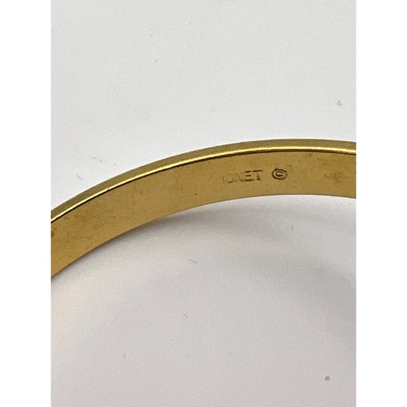 Vintage Signed Monet Gold Tone White Enamel Bangle Bracelet - Picture 7 of 10